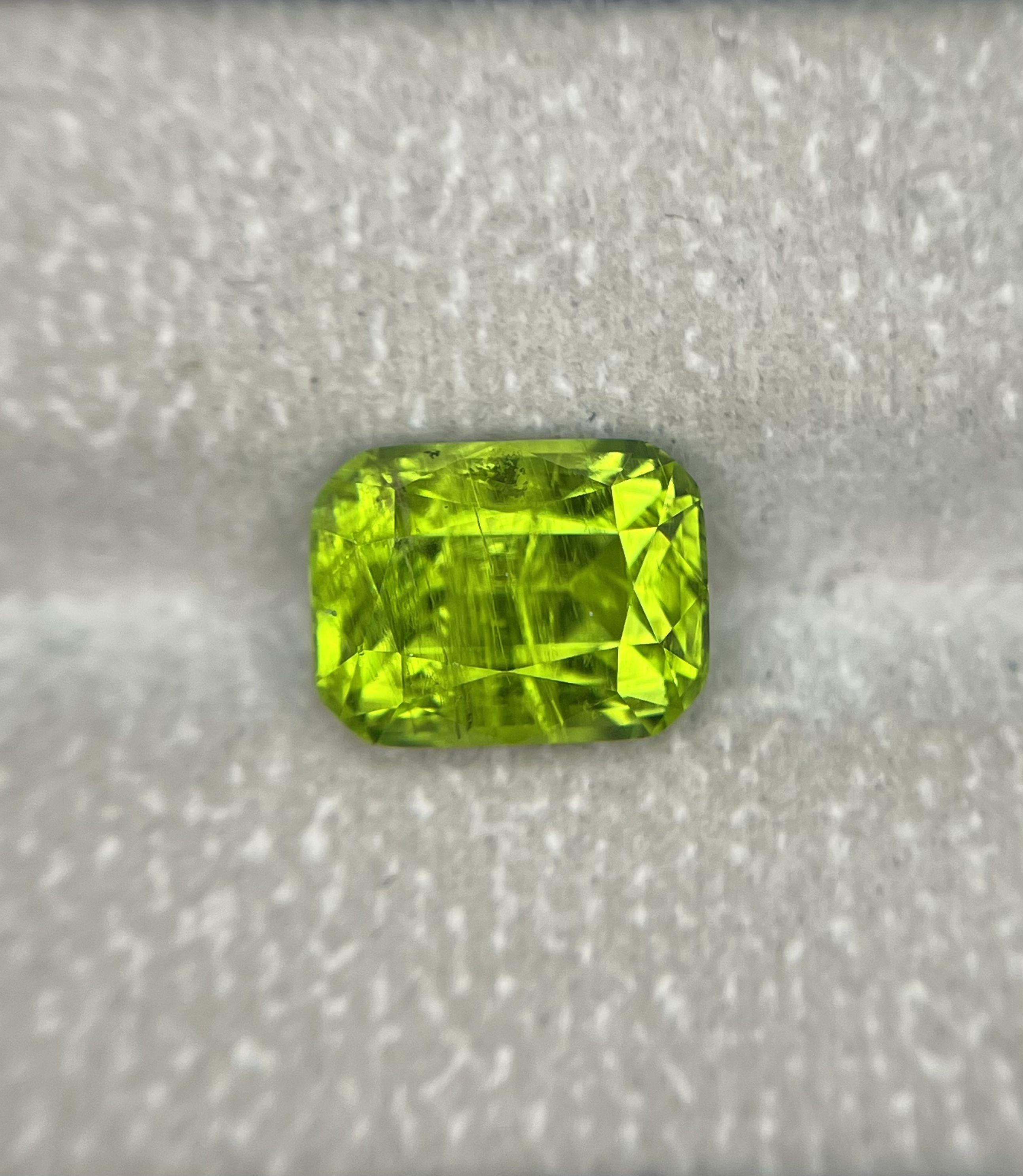 4.8 Carats Peridot Step Cushion Cut Natural Gem | Horsetail Like Inclusion