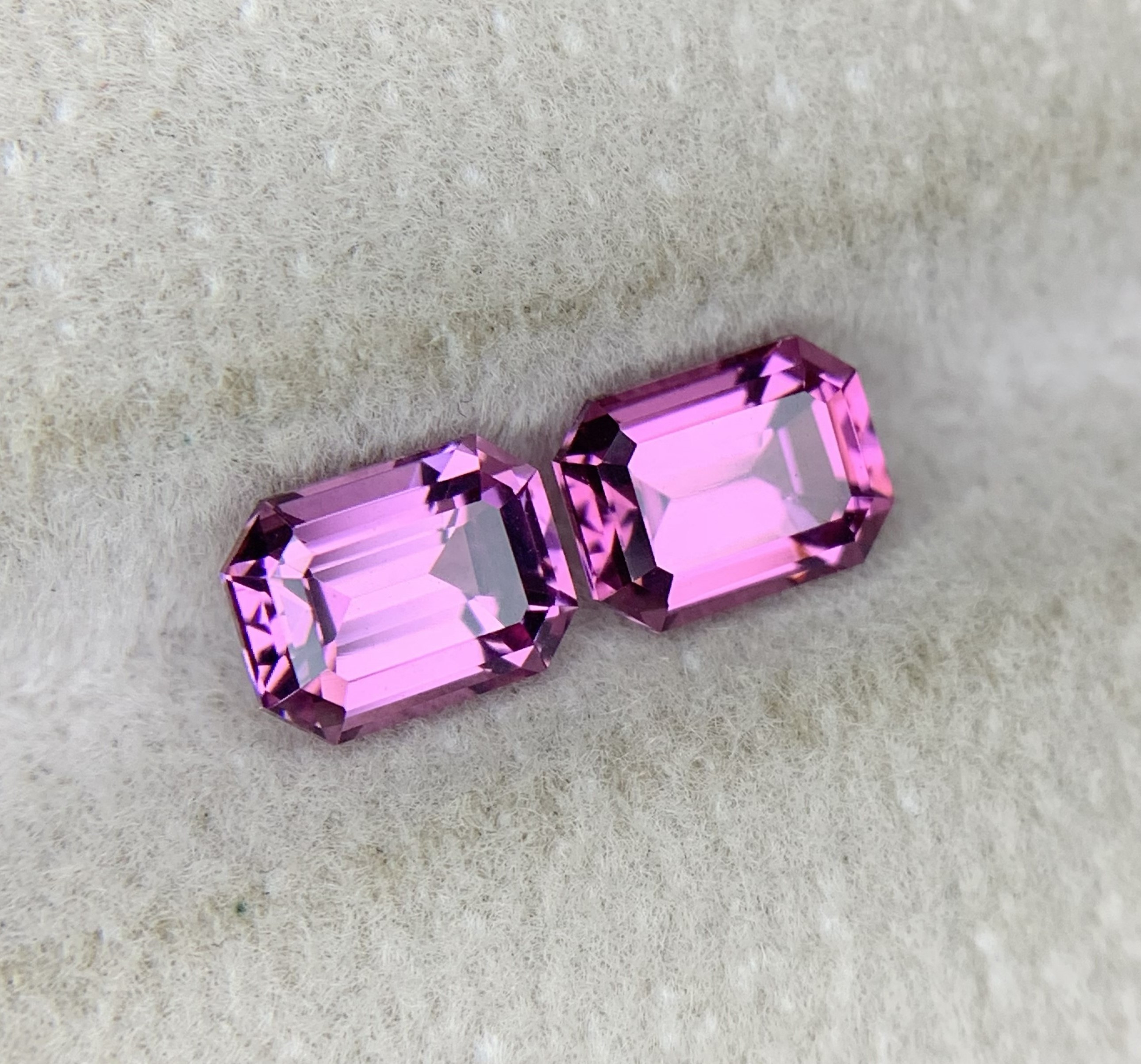 1.90 Carats Intense Pink Rose Garnet Matching Emerald Cut Natural Pair